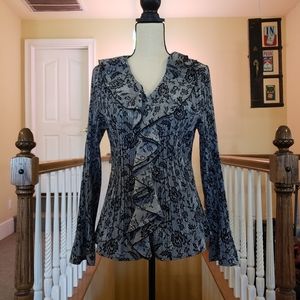 COMO Petite Ruffle Neck Bell Sleeve Blouse (EUC)